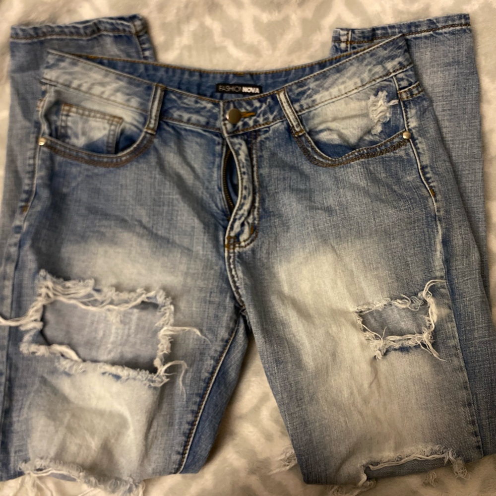 Fashion Nova blue. Fashion Nova blue ripped denim low/medium rise skinny jeans